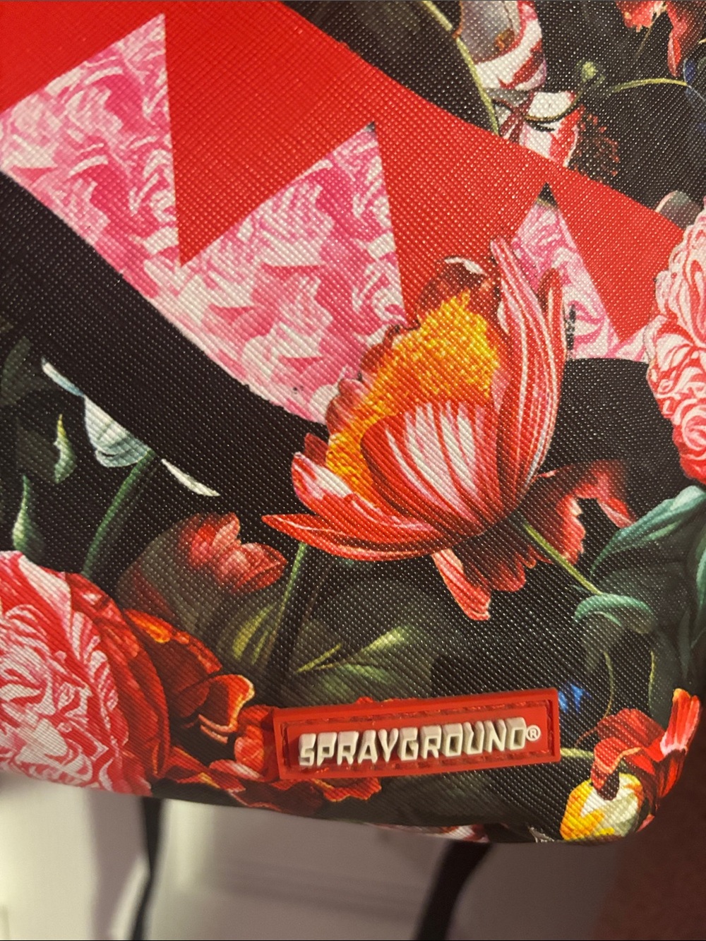 LIMITED/ sof : Sprayground Black Floral Shark Backpack with Red & White Accent - Picture 4 of 4